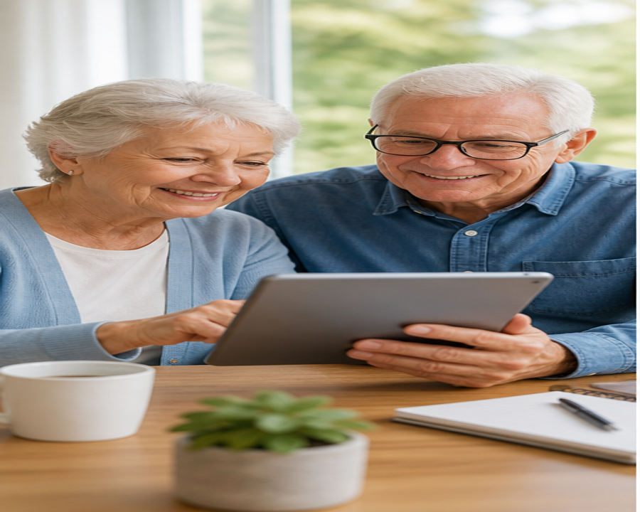 Older couple reviewing information on a tablet