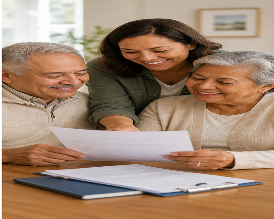 Family helping an older adult with retirement planning