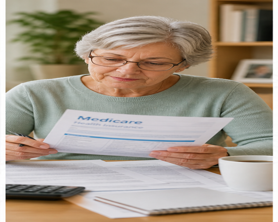 Older woman reviewing healthcare paperwork
